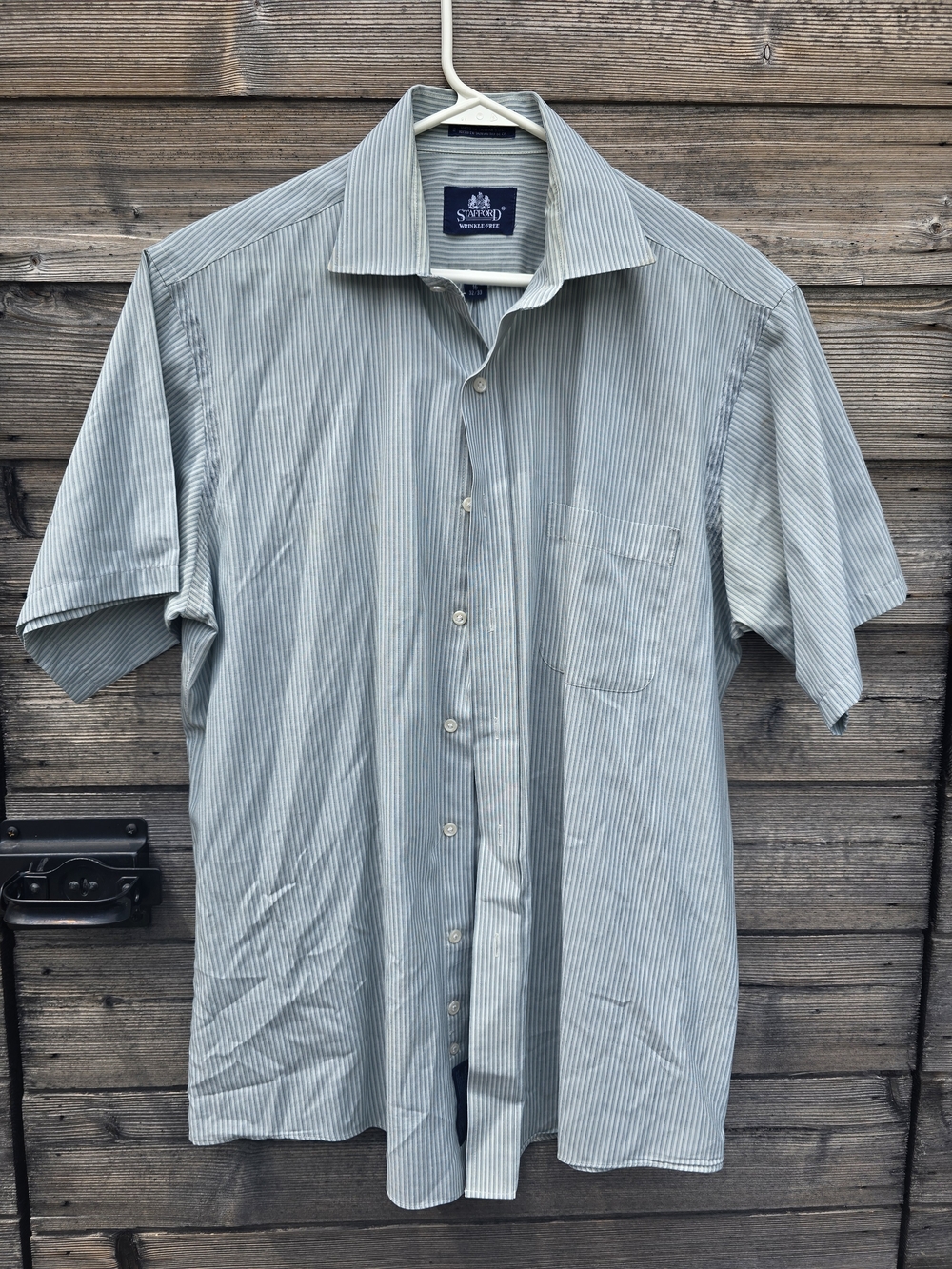 Stafford Short Sleeve Button-Down Shirt in Light Blue Pinstripe